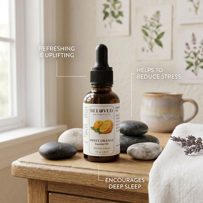 Beloved Botanicals Sweet Orange Essential Oil 30ml (1 Fl Oz) 100% Pure & Natural Citrus sinensis Oil for Aromatherapy, Diffusers, Massage, DIY Skincare, Soap & Candle Making, Fresh Citrus Aroma