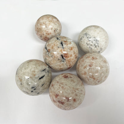 6pc Polished Sunstone Spheres Lot Natural Crystal Gemstone Balls for Collectors, Home Decor, Meditation, Energy Healing & Gift Shops