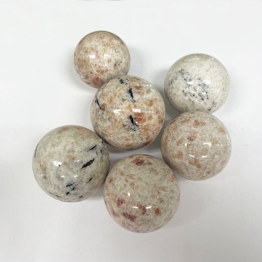 6 Piece Polished Sunstone Spheres Lot Natural Crystal Balls for Collectors, Décor, Energy Healing, Gift Shops