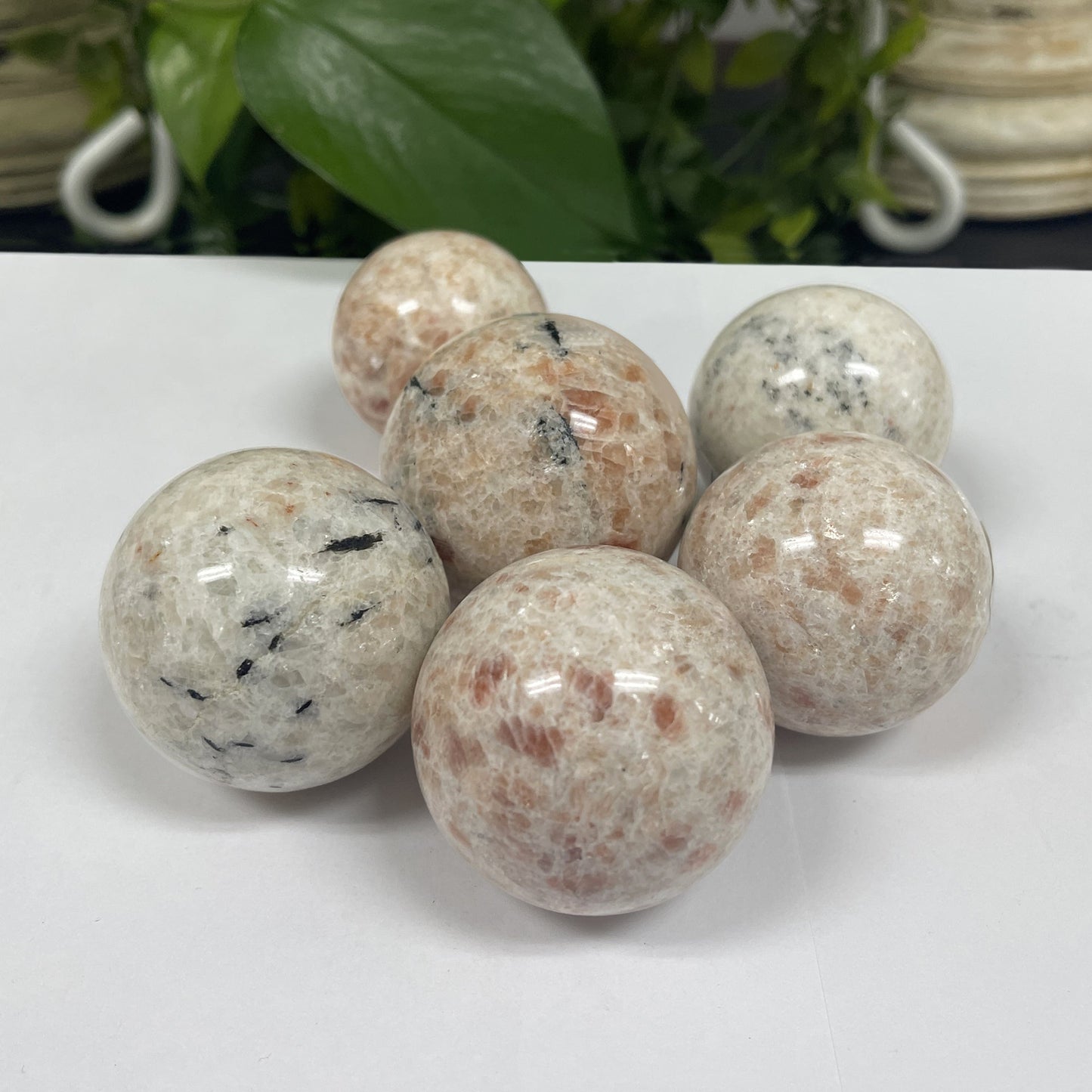 6 Piece Polished Sunstone Spheres Lot Natural Crystal Balls for Collectors, Décor, Energy Healing, Gift Shops