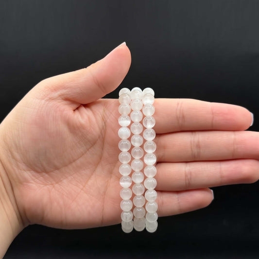 Selenite Beaded Bracelet 6mm - Gem Avenue Retail