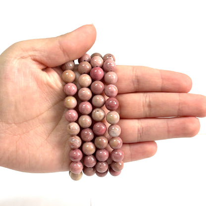 Rhodonite Gemstone 8mm Rounds Bead Unisex Stretch Bracelet - Gem Avenue