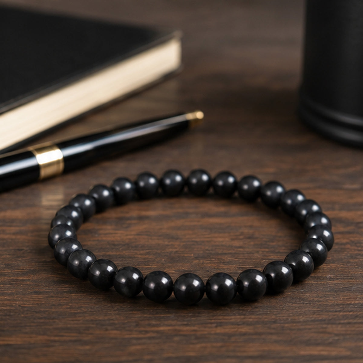 Shungite Bracelet 6mm Round Gemstone Beads Stretch Unisex Handmade Jewelry Gift