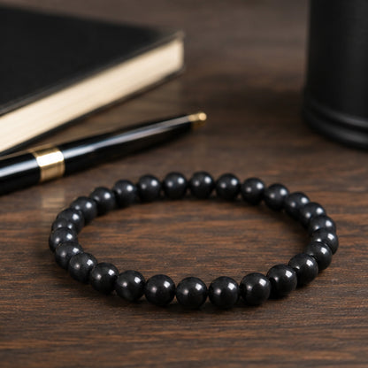 Shungite Bracelet 6mm Round Gemstone Beads Stretch Unisex Handmade Jewelry Gift