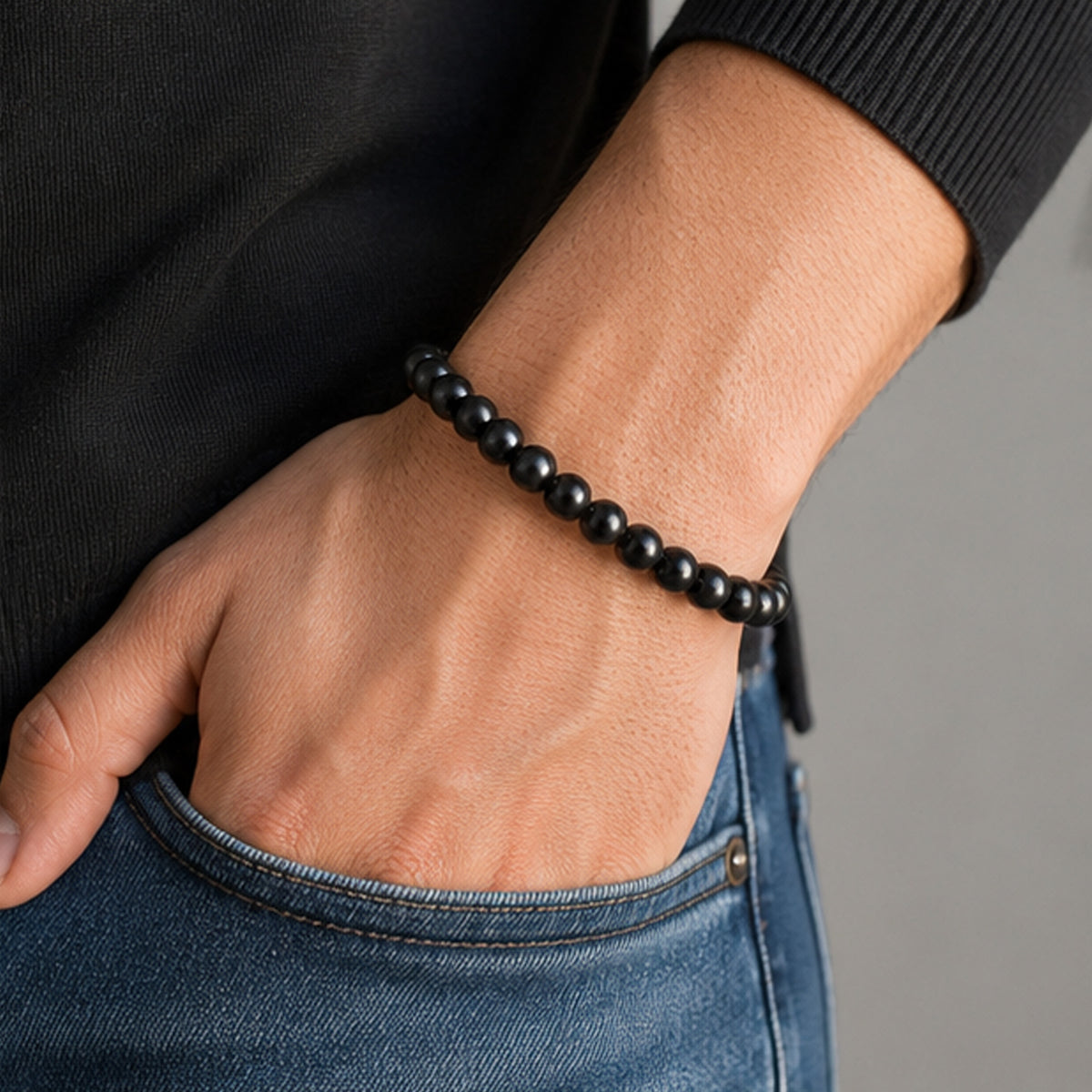 Shungite Bracelet 6mm Round Gemstone Beads Stretch Unisex Handmade Jewelry Gift