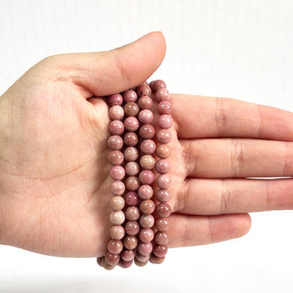 6mm Rhodonite Gemstone Round Bead Unisex Stretch Bracelet - Gem Avenue