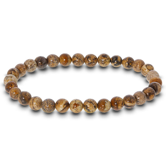 Picture Jasper Gemstone Bead Unisex Stretch Bracelet - Gem Avenue