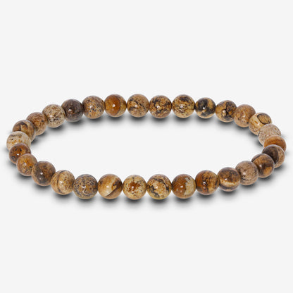 Picture Jasper Gemstone Bead Unisex Stretch Bracelet - Gem Avenue