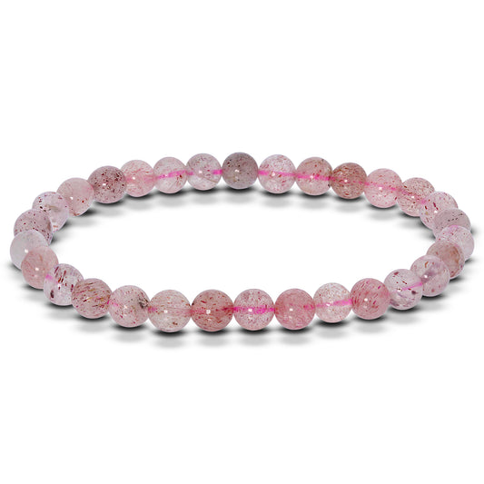 Strawberry Quartz Gemstone Bead Unisex Stretch Bracelet - Gem Avenue