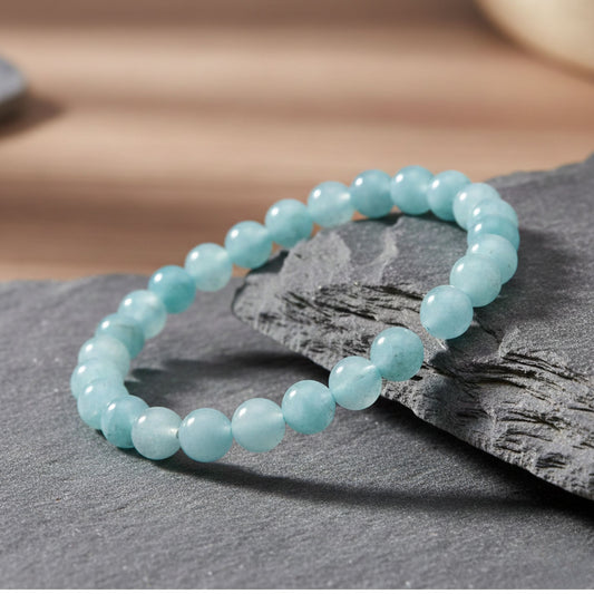 6mm Aquamarine Gemstone Round Bead Unisex Stretch Bracelet