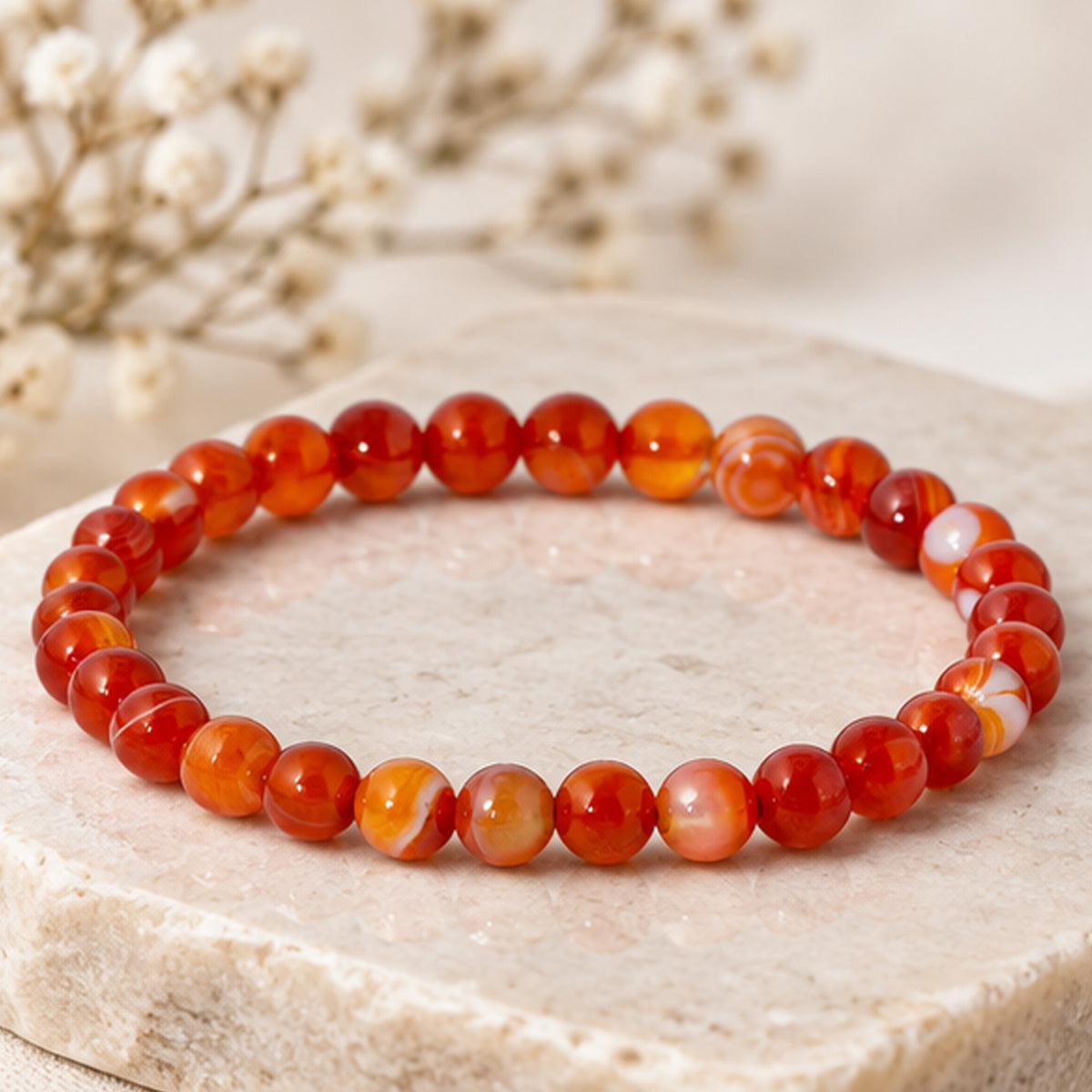 Carnelian 6mm Gemstone Bead Stretch Bracelet Unisex Natural Stone Jewelry Gift for Men and Women