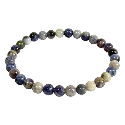 6mm Iolite Gemstone Round Bead Unisex Stretch Bracelet - Gem Avenue