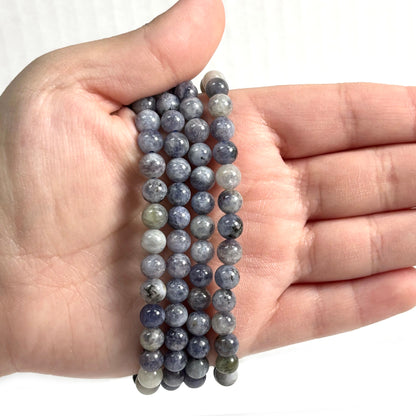 6mm Iolite Gemstone Round Bead Unisex Stretch Bracelet - Gem Avenue