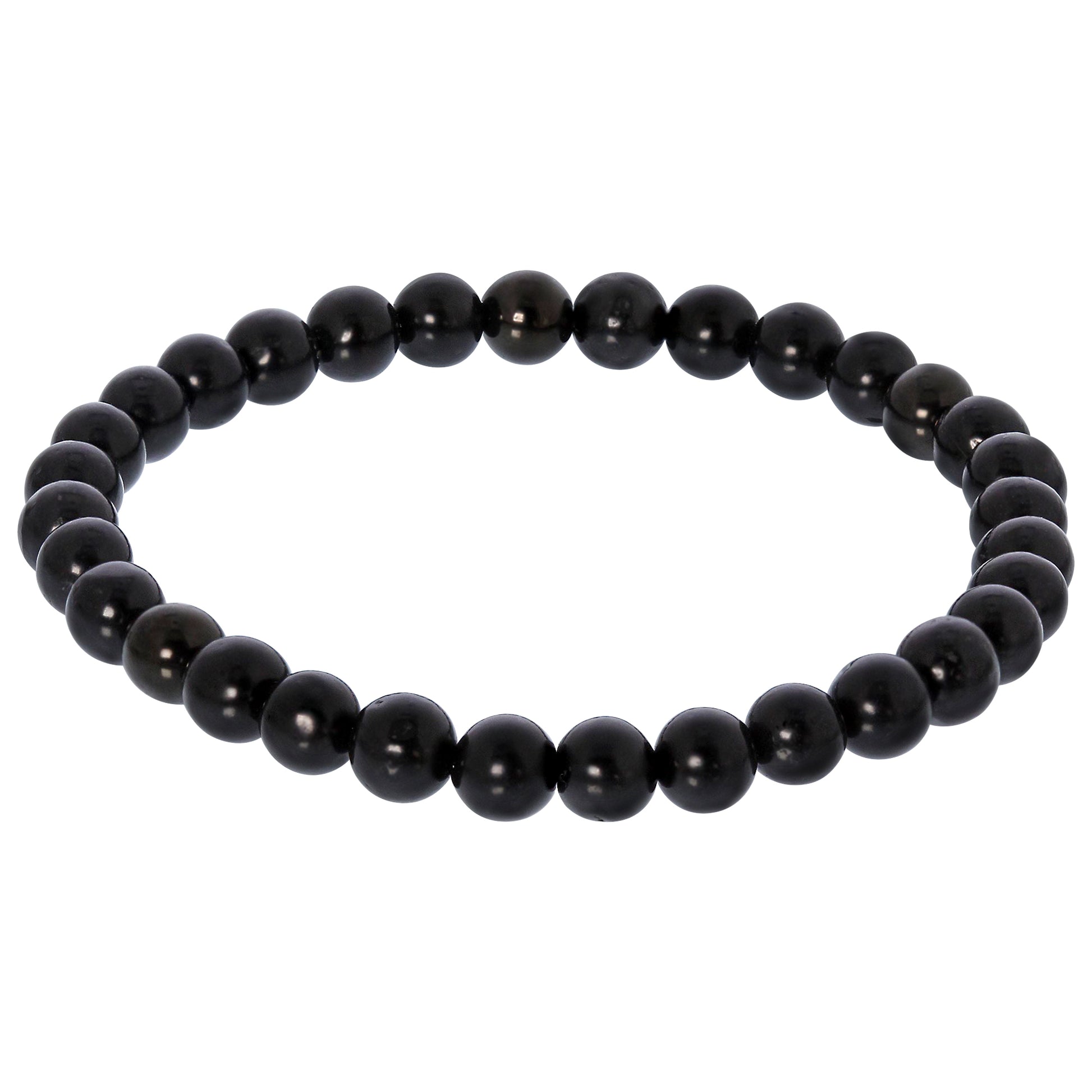 6mm Jet Stone Gemstone Bead Unisex Handmade Stretch Bracelet