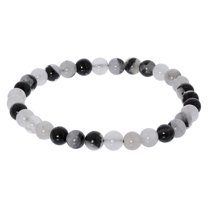 Black Rutilated Quartz Gemstone Bead Unisex Stretch Bracelet - Gem Avenue