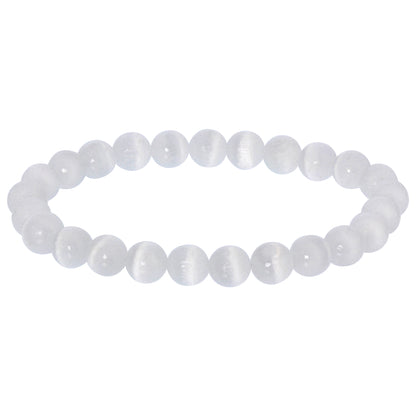 Natural Selenite Gemstone Bead Handmade Stretch Unisex Bracelet - Gem Avenue