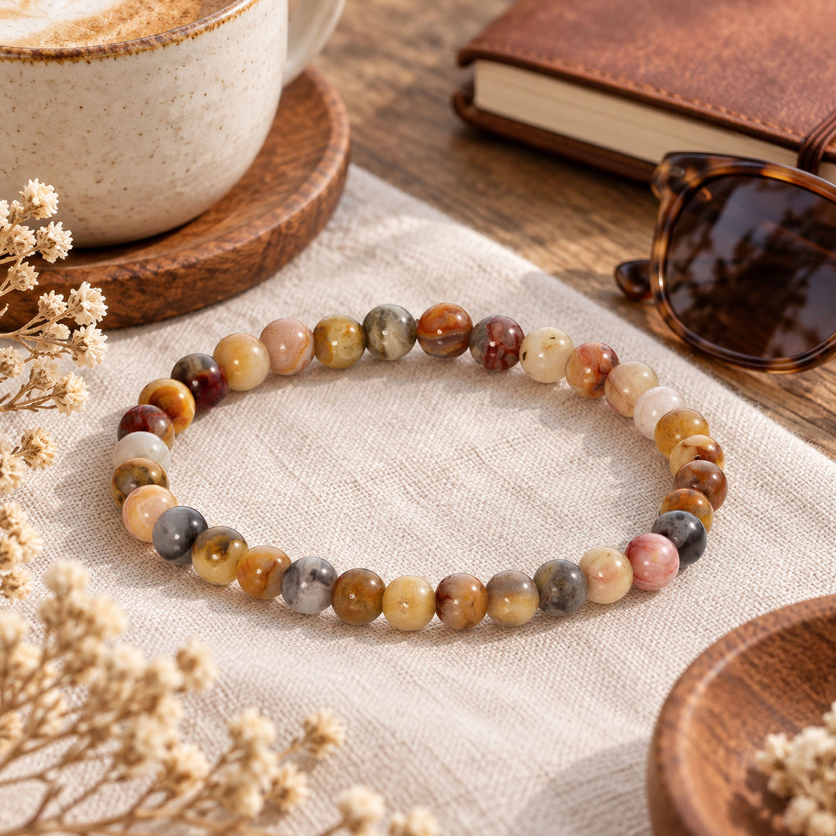 8mm Crazy Lace Agate Round Beads Gemstone Stretch Bracelet Handmade Unisex Jewelry for Men and Women