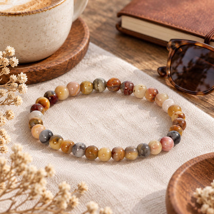 8mm Crazy Lace Agate Round Beads Gemstone Stretch Bracelet Handmade Unisex Jewelry for Men and Women
