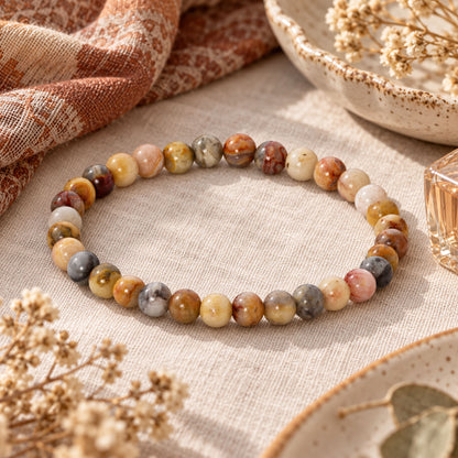 8mm Crazy Lace Agate Round Beads Gemstone Stretch Bracelet Handmade Unisex Jewelry for Men and Women