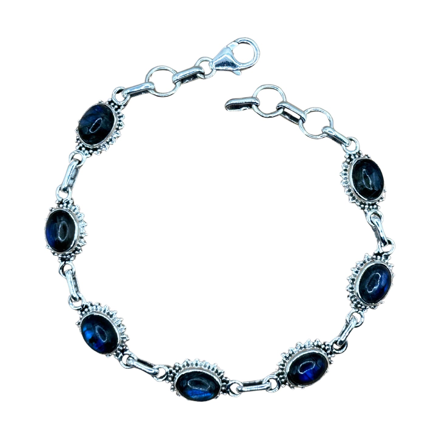 925 Sterling Silver Labradorite Bracelet 7 Inch Natural Oval Gemstone Link Bracelet for Women