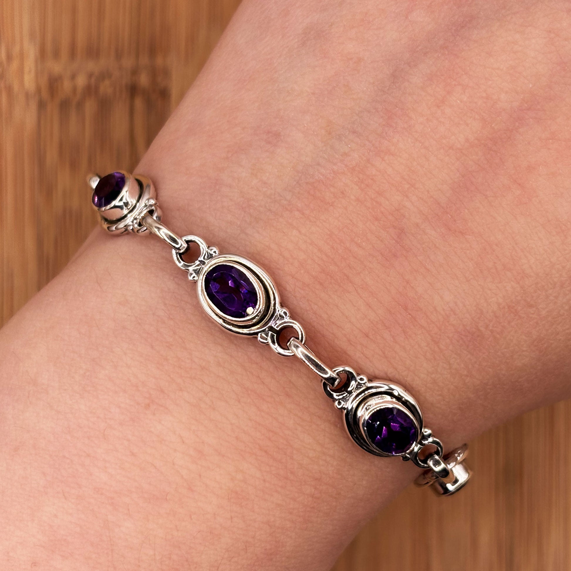 925 Sterling Silver Amethyst Gemstone Bracelet - Gem Avenue Retail