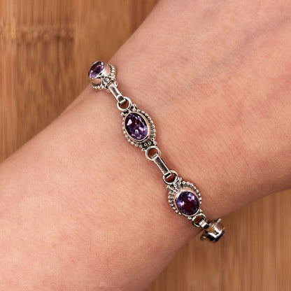 925 Sterling Silver Amethyst Gemstone Bracelet - Gem Avenue Retail