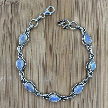Rainbow Moonstone Sterling Silver Gemstone Bracelet - Gem Avenue Retail