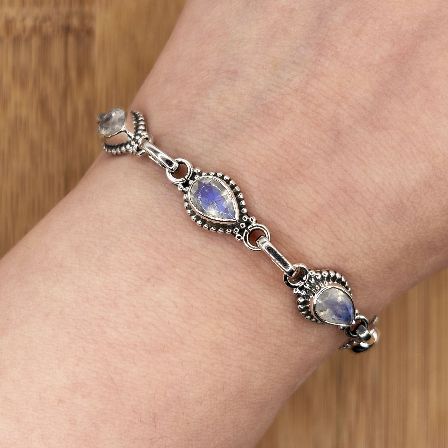 Rainbow Moonstone Sterling Silver Gemstone Bracelet - Gem Avenue Retail