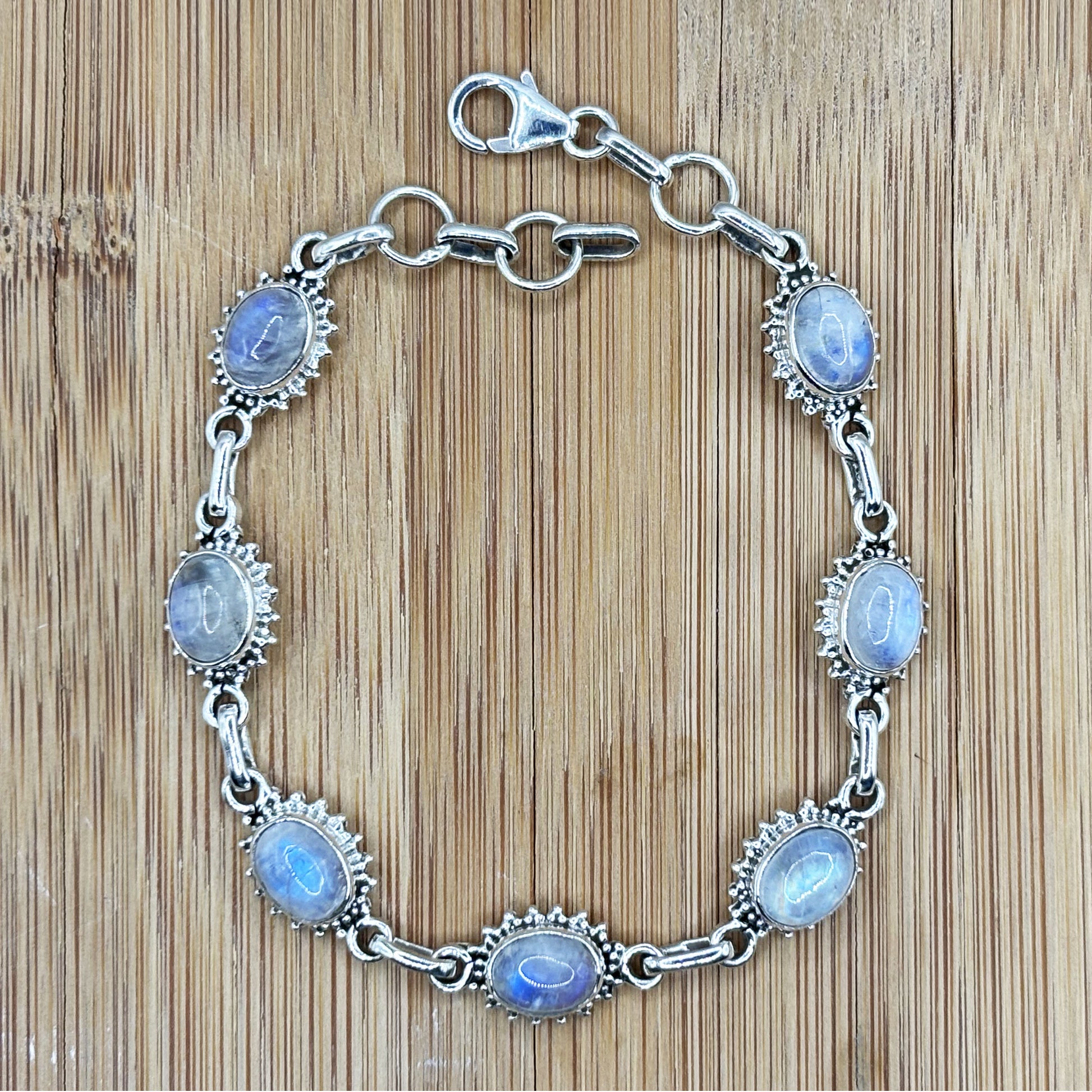 Rainbow Moonstone Sterling Silver Gemstone Bracelet - Gem Avenue Retail