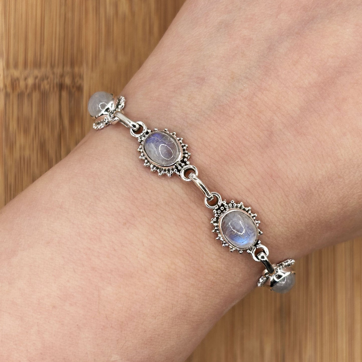 Rainbow Moonstone Sterling Silver Gemstone Bracelet - Gem Avenue Retail