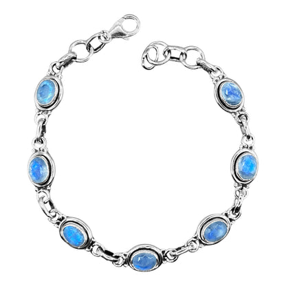 Sterling Silver Rainbow Moonstone Gemstone Bracelet - Gem Avenue Retail