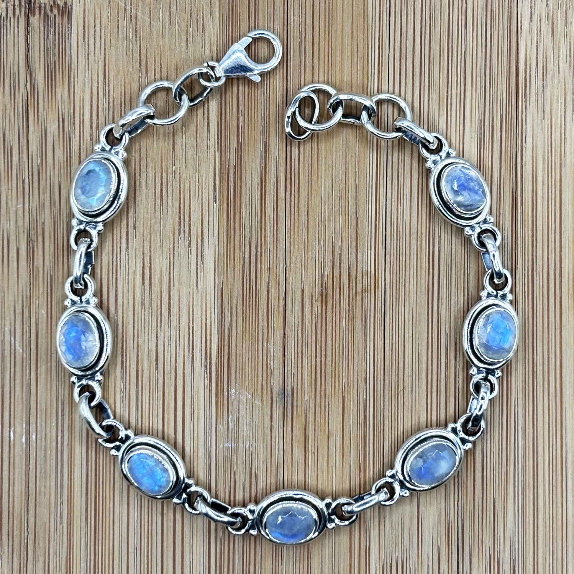 Sterling Silver Rainbow Moonstone Gemstone Bracelet - Gem Avenue Retail
