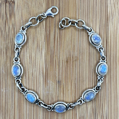 Sterling Silver Rainbow Moonstone Gemstone Bracelet - Gem Avenue Retail
