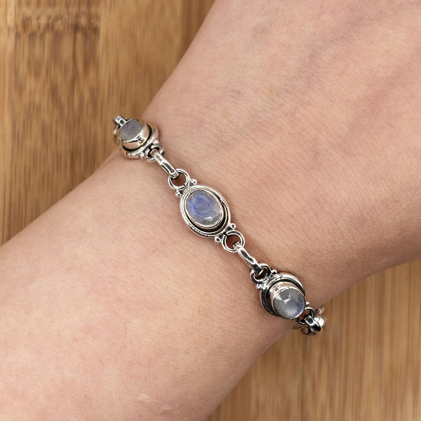 Sterling Silver Rainbow Moonstone Gemstone Bracelet - Gem Avenue Retail