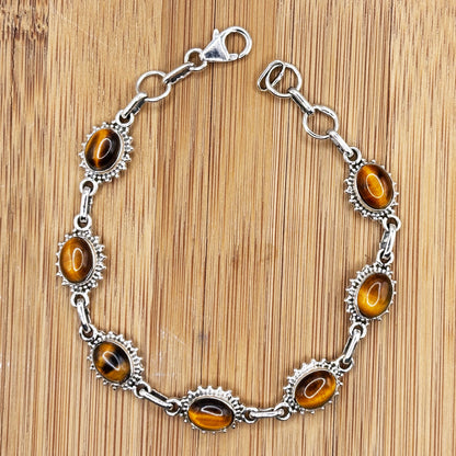 Sterling Silver Tiger Eye Gemstone Bracelet - Gem Avenue Retail