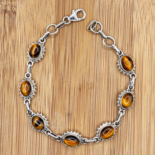 Sterling Silver Tiger Eye Gemstone Bracelet - Gem Avenue Retail