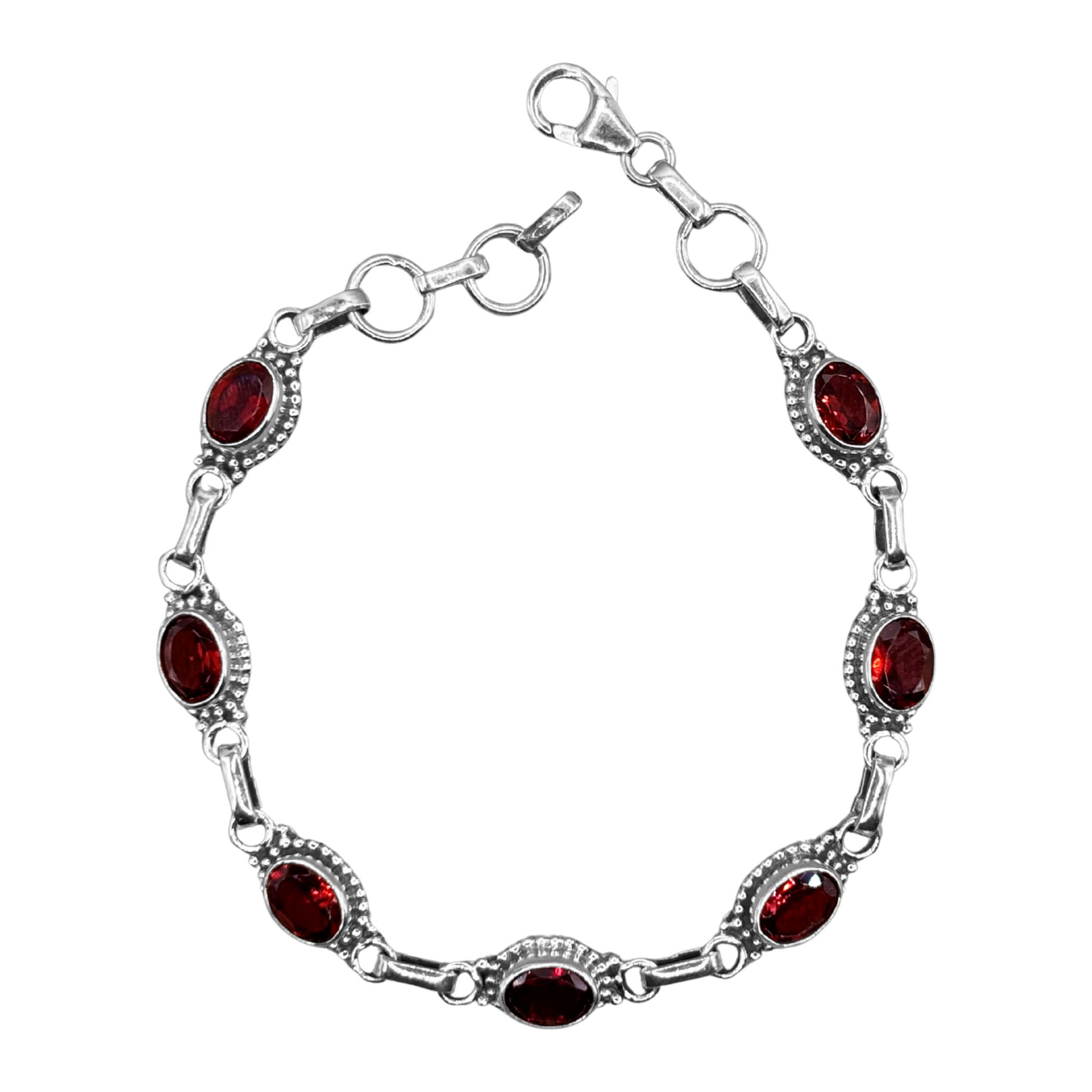 Garnet Gemstone Link Bracelet 925 Sterling Silver - Gem Avenue Retail