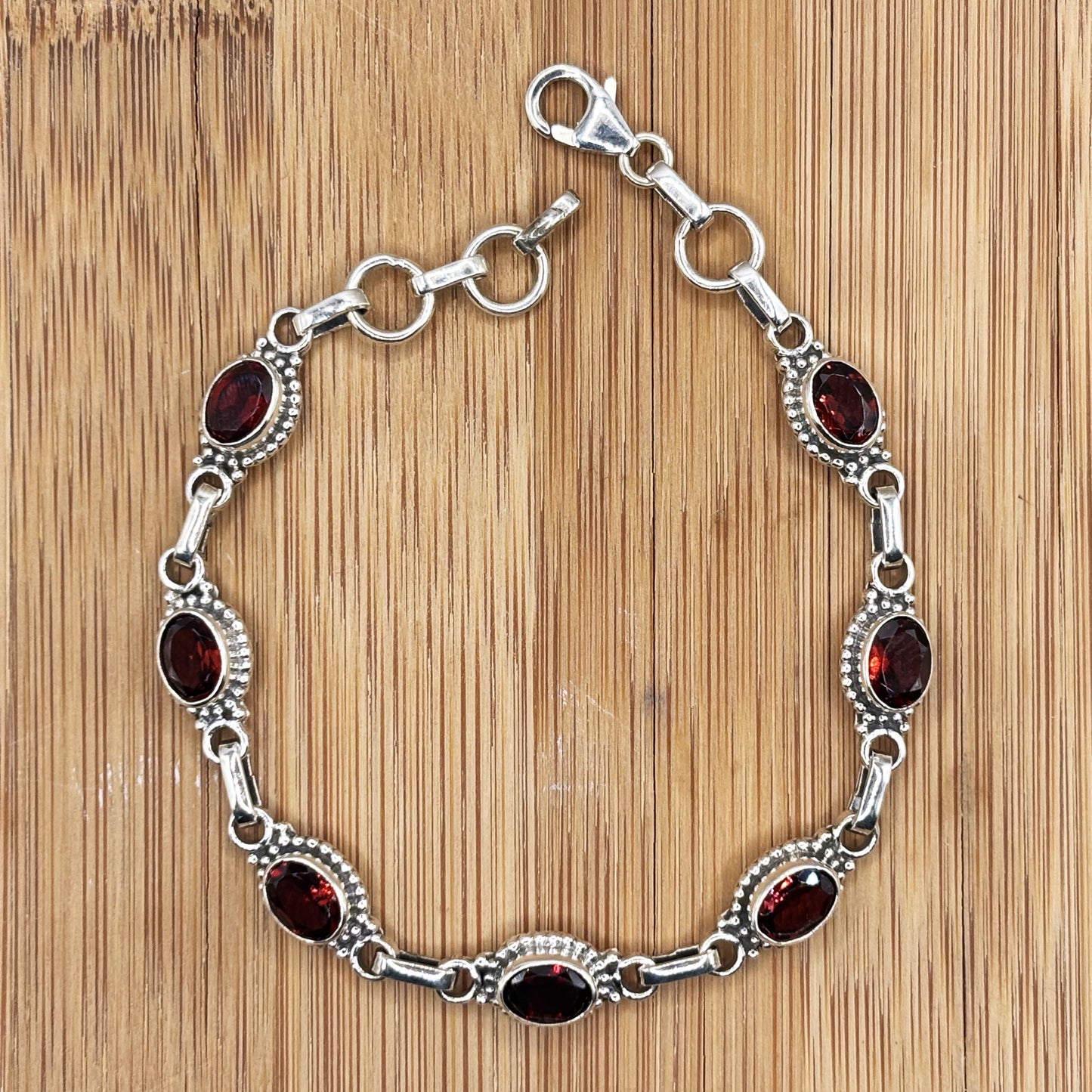 Garnet Gemstone Link Bracelet 925 Sterling Silver - Gem Avenue Retail