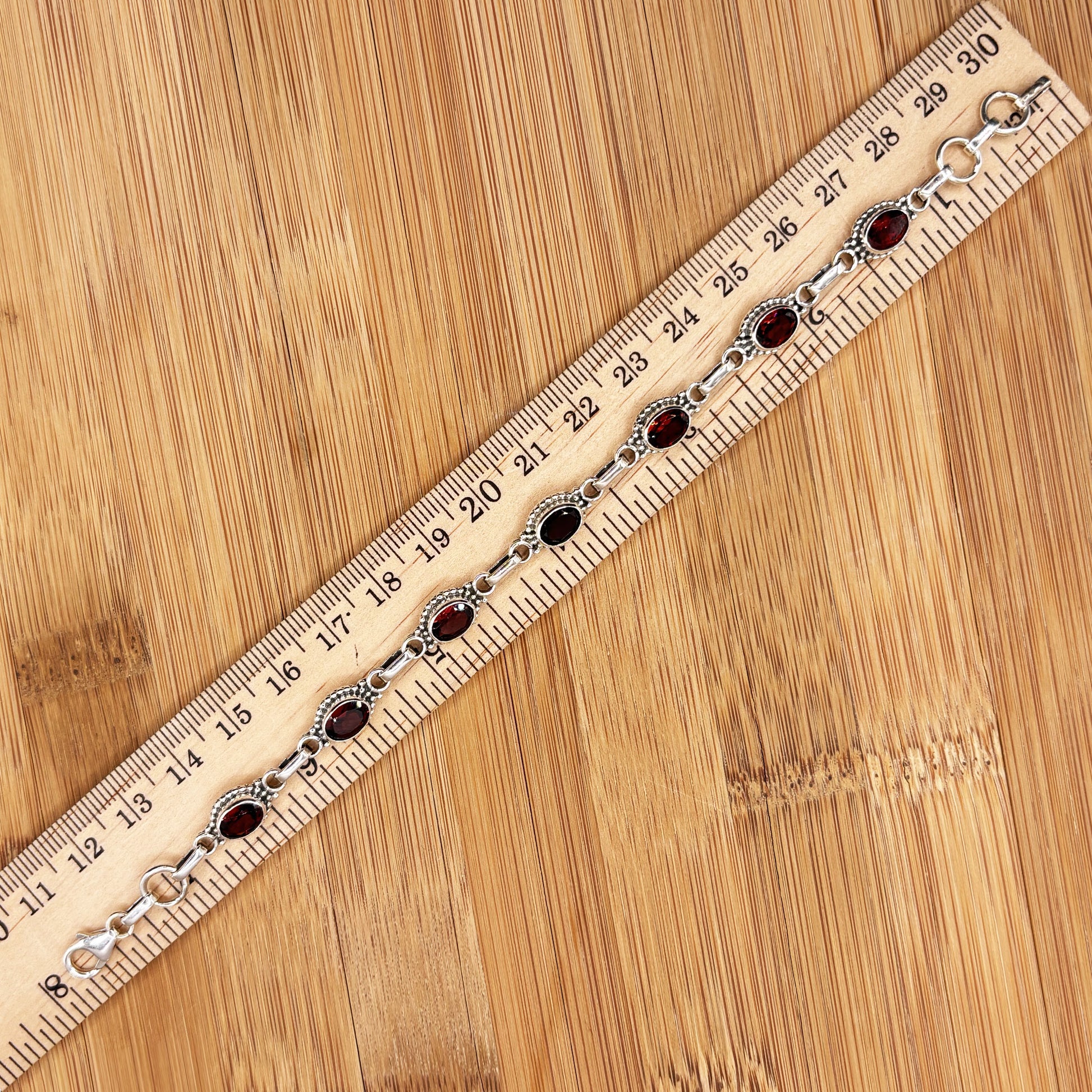 Garnet Gemstone Link Bracelet 925 Sterling Silver - Gem Avenue Retail