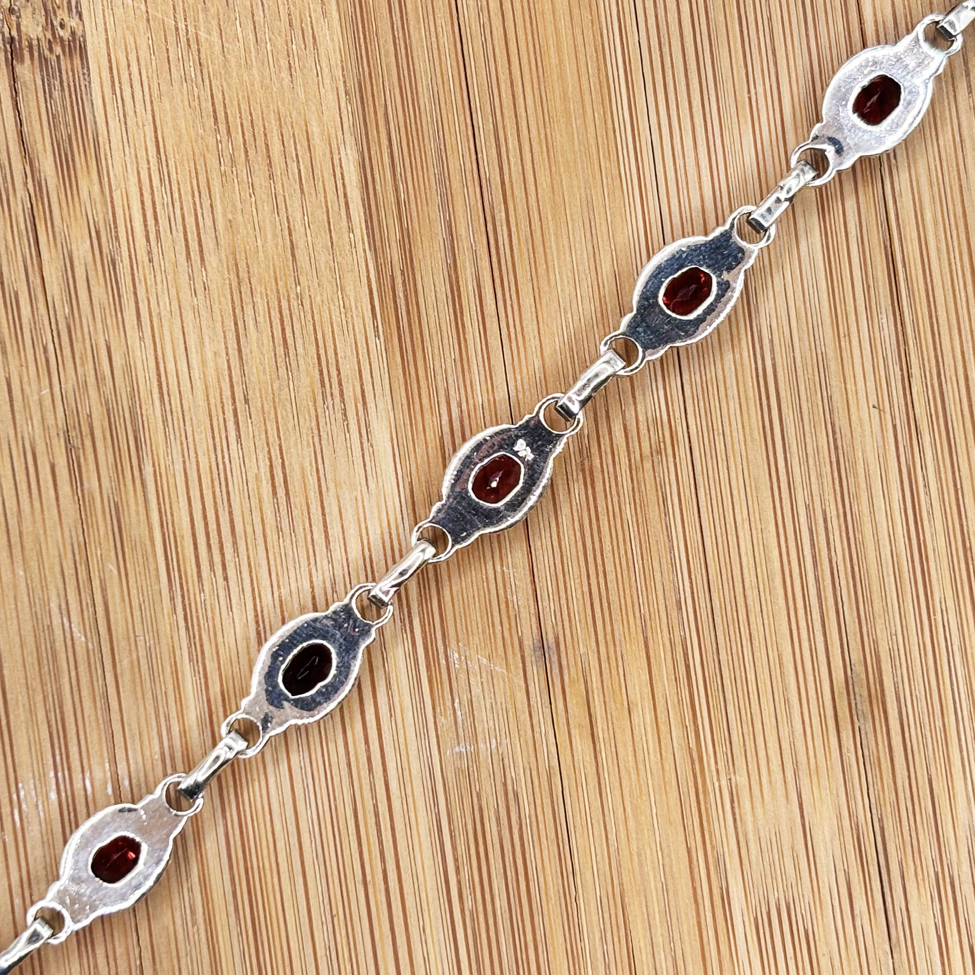 Garnet Gemstone Link Bracelet 925 Sterling Silver - Gem Avenue Retail