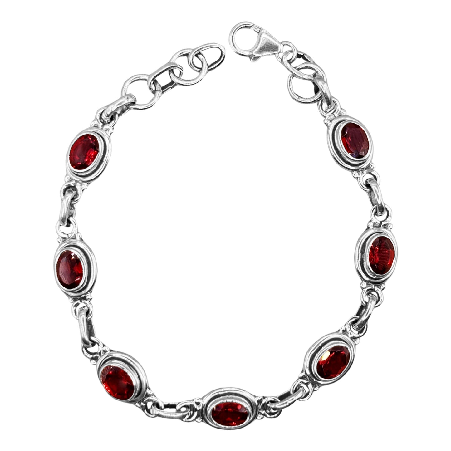 Garnet Gemstone Link Bracelet 925 Sterling Silver - Gem Avenue Retail