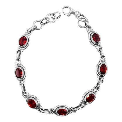Garnet Gemstone Link Bracelet 925 Sterling Silver - Gem Avenue Retail