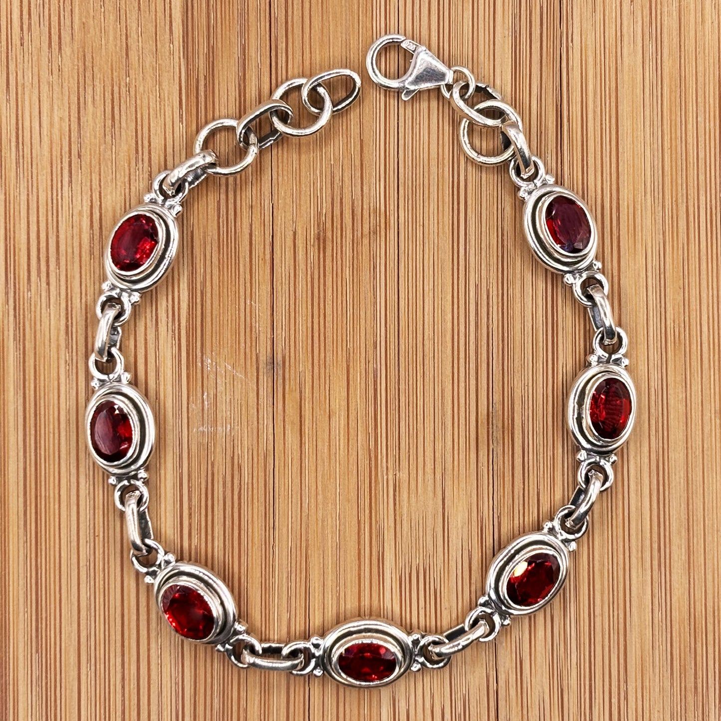 Garnet Gemstone Link Bracelet 925 Sterling Silver - Gem Avenue Retail