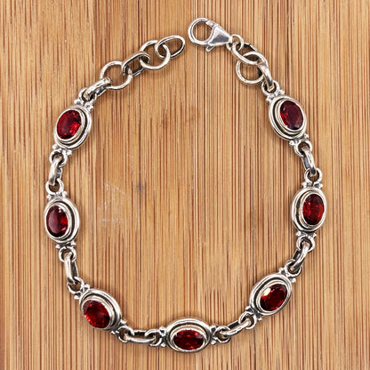 Garnet Gemstone Link Bracelet 925 Sterling Silver - Gem Avenue Retail