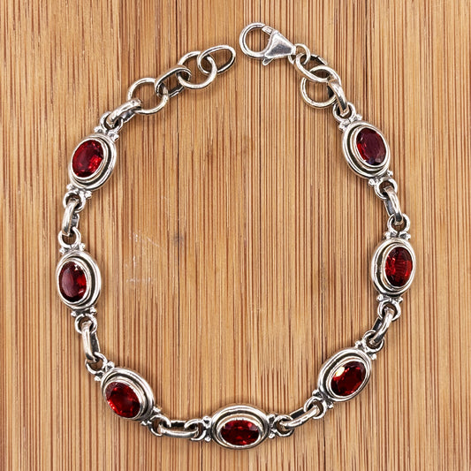 Garnet Gemstone Link Bracelet 925 Sterling Silver - Gem Avenue Retail