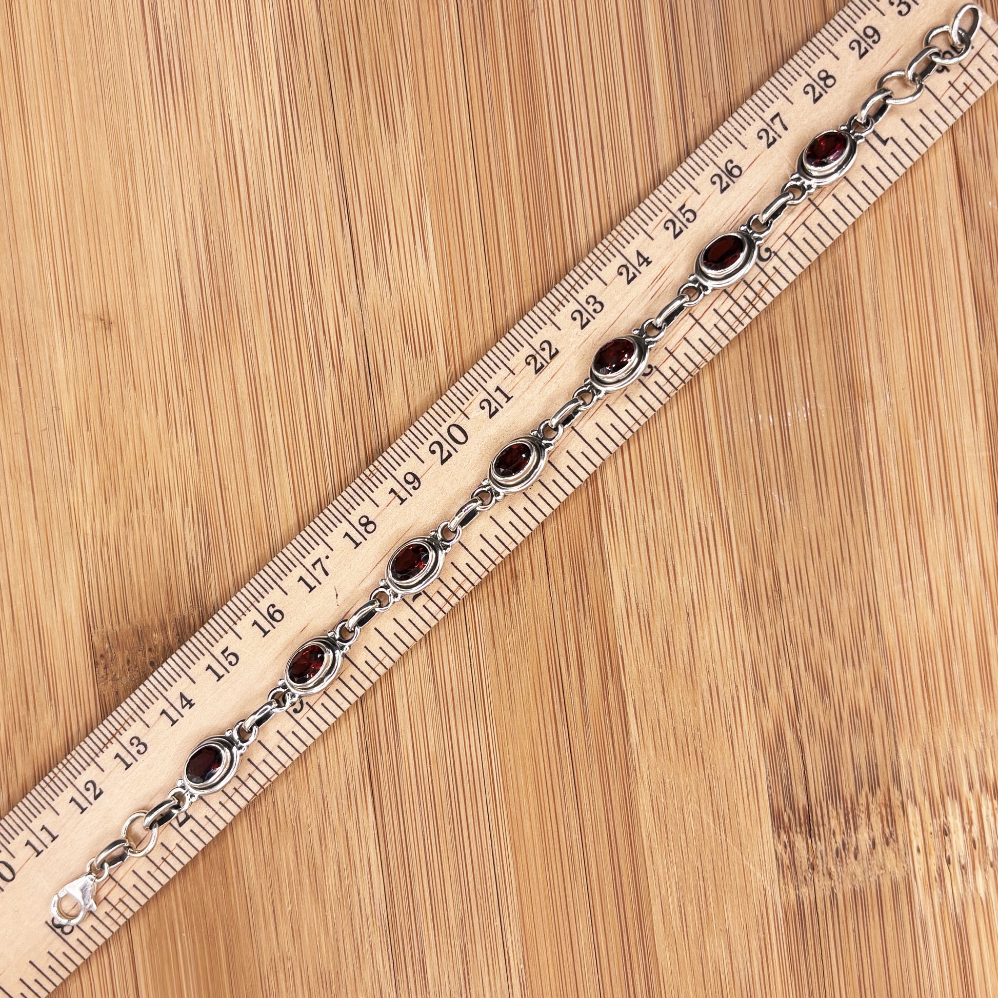 Garnet Gemstone Link Bracelet 925 Sterling Silver - Gem Avenue Retail