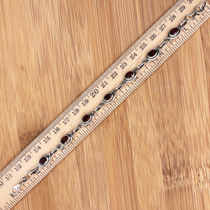 Garnet Gemstone Link Bracelet 925 Sterling Silver - Gem Avenue Retail