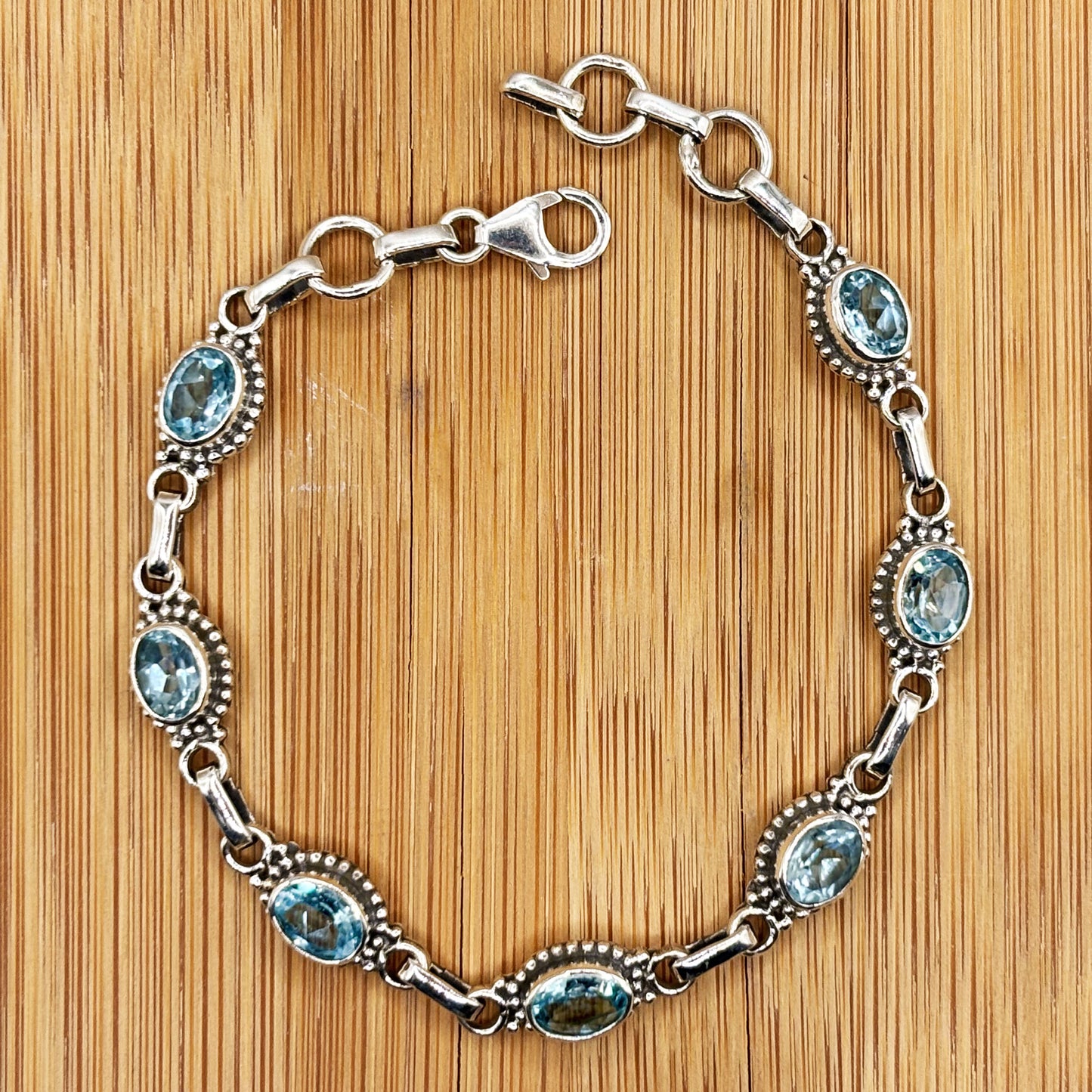 Aquamarine Gemstone Link Bracelet 925 Sterling Silver - Gem Avenue Retail