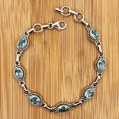 Aquamarine Gemstone Link Bracelet 925 Sterling Silver - Gem Avenue Retail