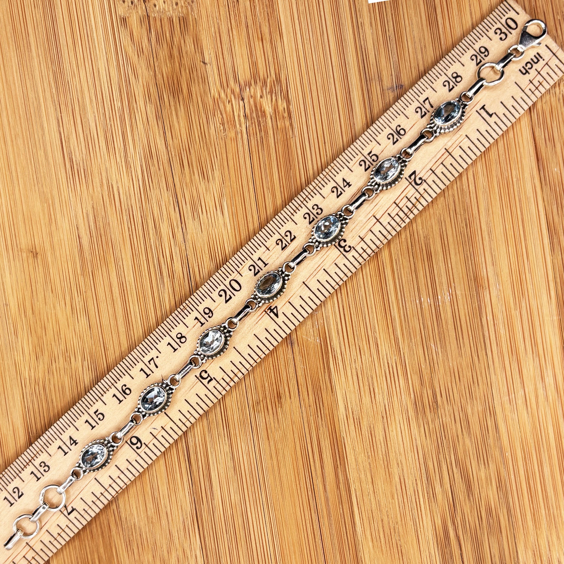 Aquamarine Gemstone Link Bracelet 925 Sterling Silver - Gem Avenue Retail